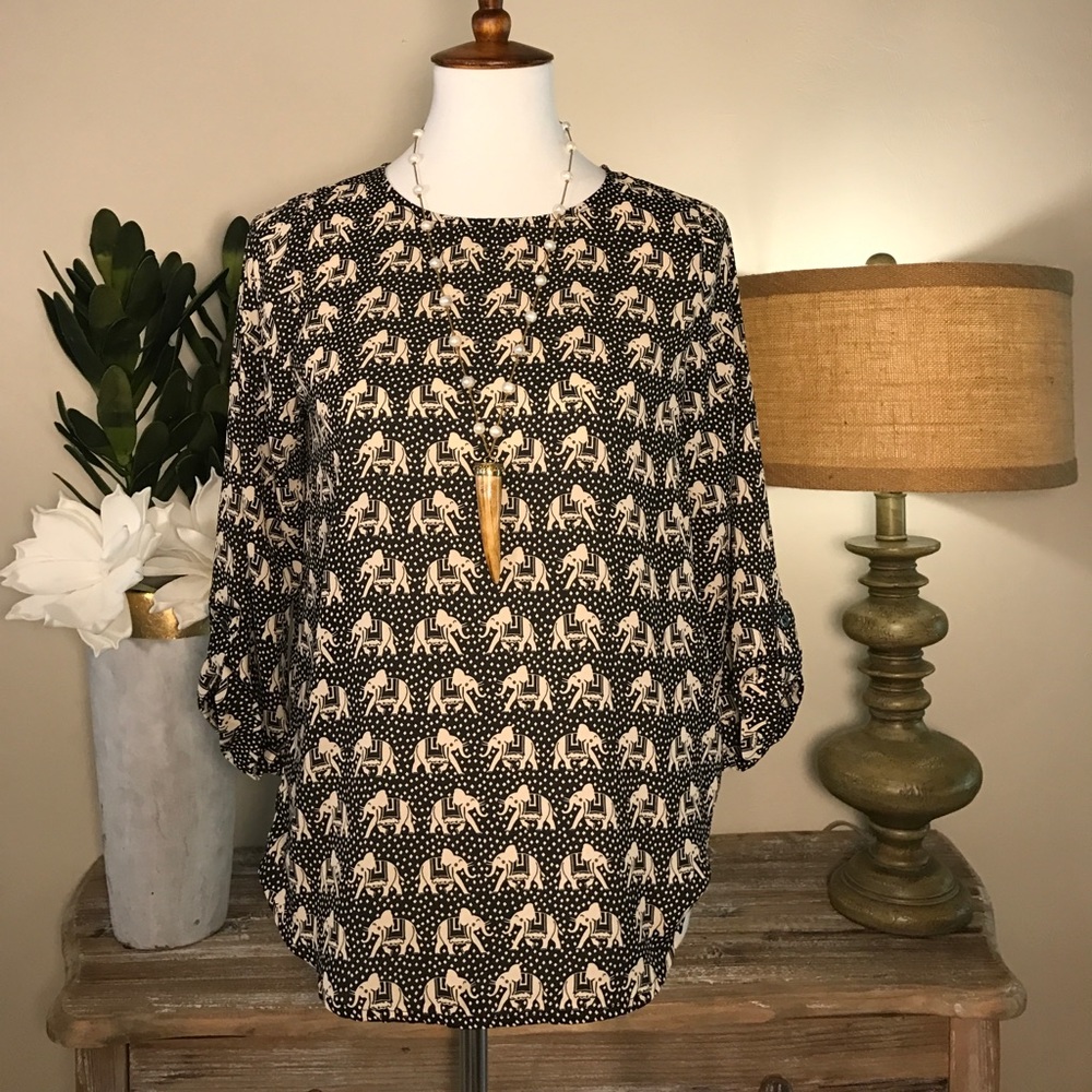Pixley elephant print 3/4 sleeve top SZ XS